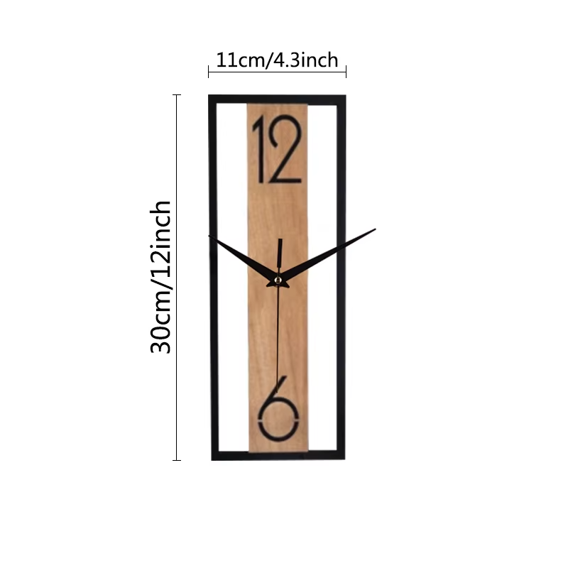 Modern Rectangular Wood Grain Wall Clock – Silent Non-Ticking Decorative Clock for Home & Office Gift sugg
