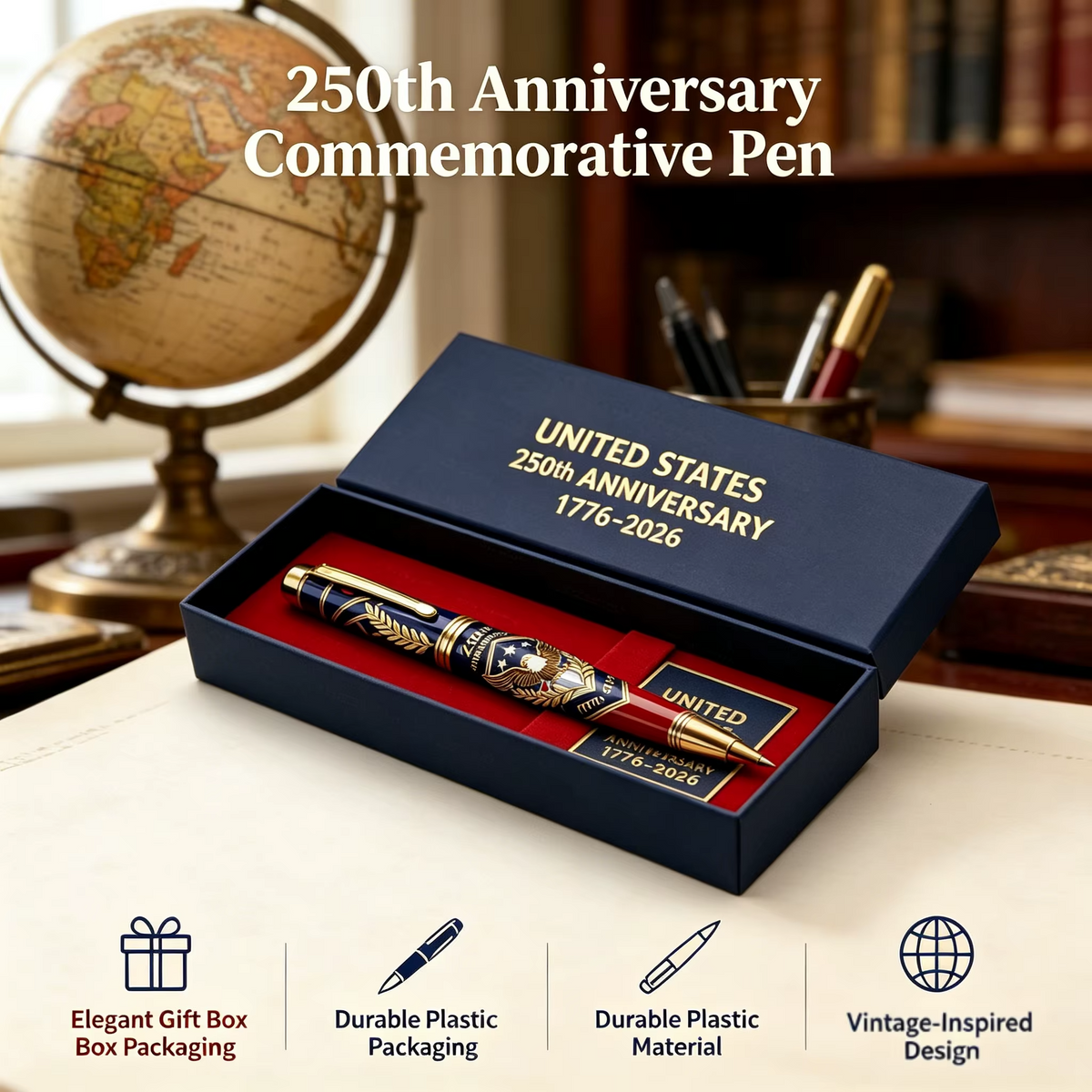 1776-2026 USA 250th Anniversary Commemorative Ballpoint Pen Gift Set American Celebration