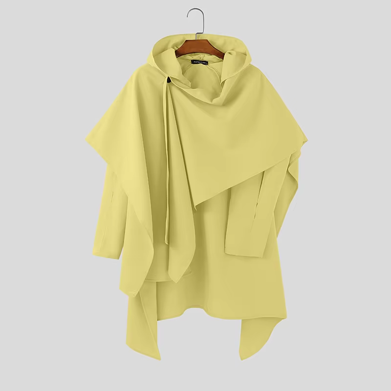 INCERUN Men's Hooded Irregular Cloak Poncho Long Sleeve Hollow Out Cape