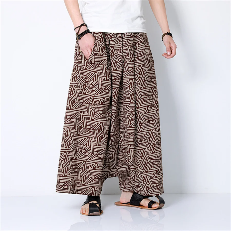 Hip Hop Trend Men Harem Pants Casual Loose Streetwear Retro Printed Joggers Wide Leg Pants Men's Sweatpants Trousers Oversize