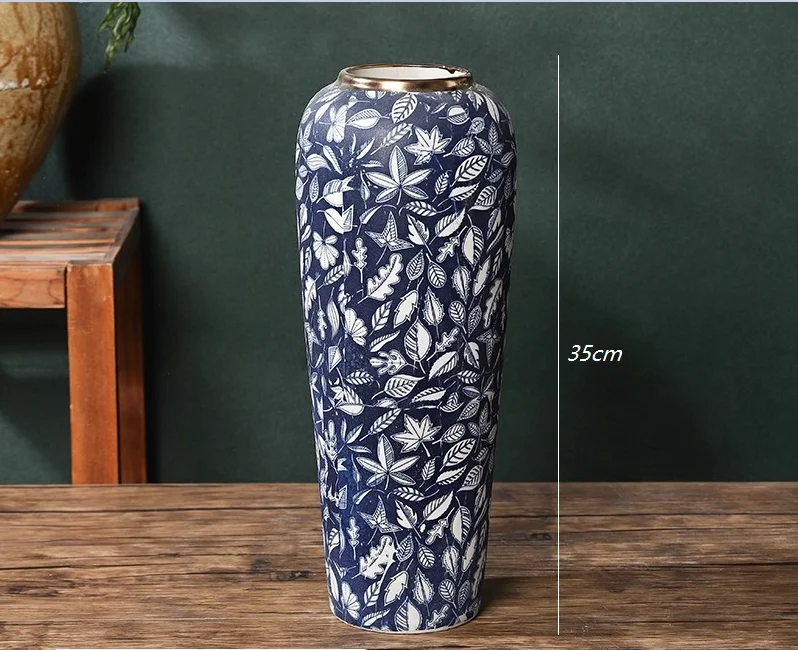 35CM Jingdezhen Blue & White Porcelain Vase – Elegant Ceramic Hydroponic Flower Vase