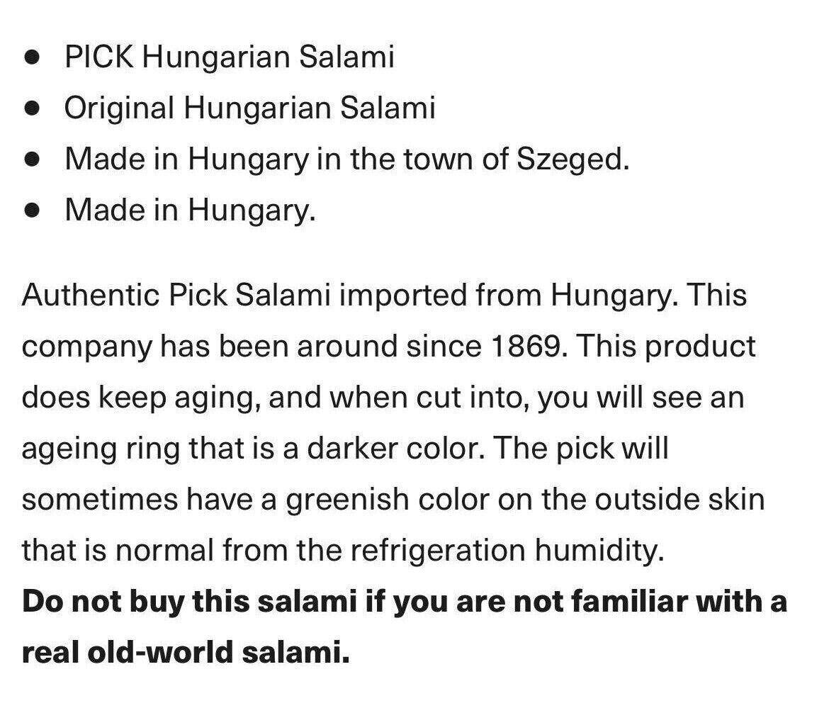 PICK Signature Hungarian Salami Hungarian PICK Salami Authentic SZEGED 2 lb approx