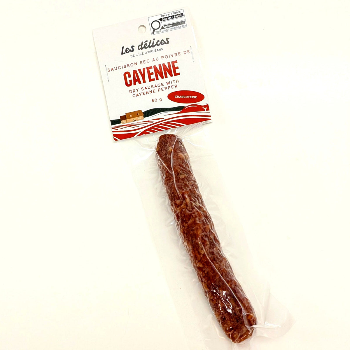 Les Délices de l'Île d'Orléans Cayenne Pepper Dry-Cured Sausage | 80g | Smoked Paprika & Garlic | FREE SHIPPING 🌶️🇨🇦