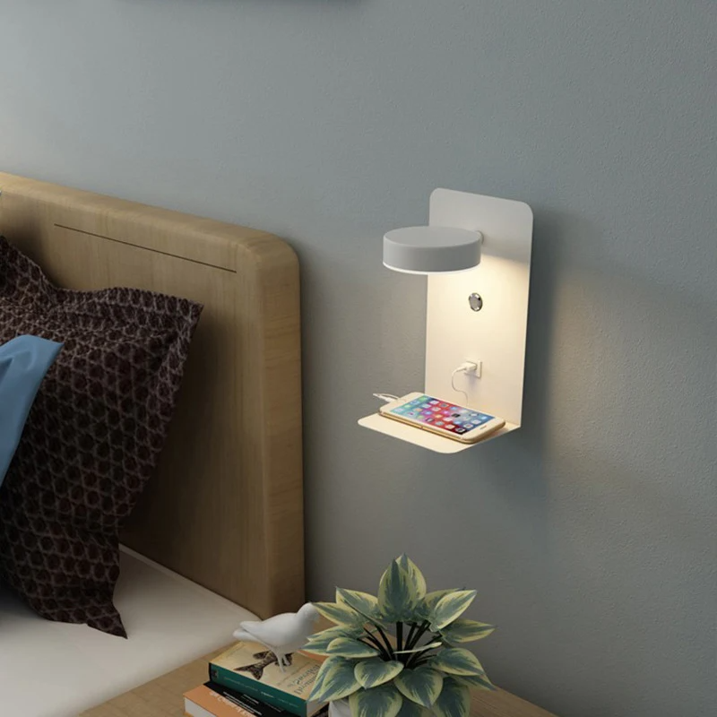 Modern LED Wall Lamp with USB Charging Port, Switch, Indoor Bedroom Living Room Wall Sconce