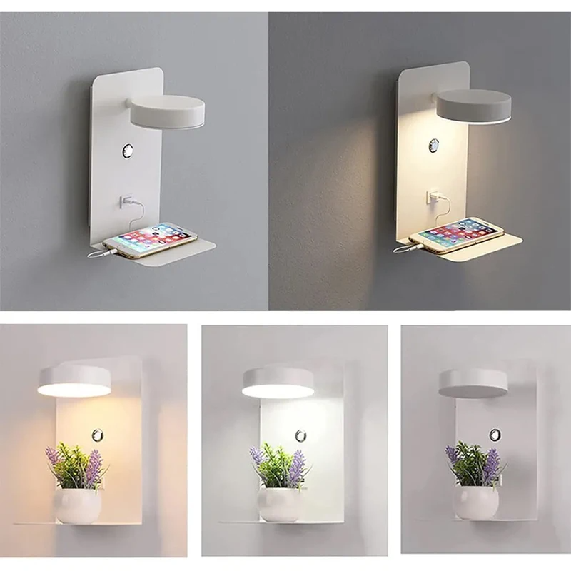 Modern LED Wall Lamp with USB Charging Port, Switch, Indoor Bedroom Living Room Wall Sconce