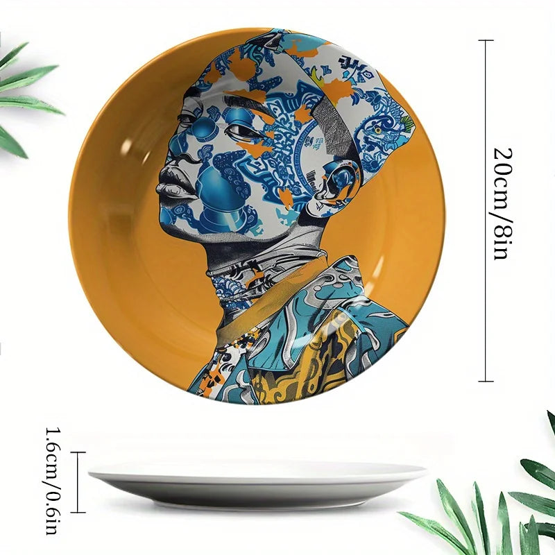 Nordic Style Bohemian Blue & Orange Ceramic Decorative Wall Plate – Hand-Painted Floral & Abstract Art – Free Shipping