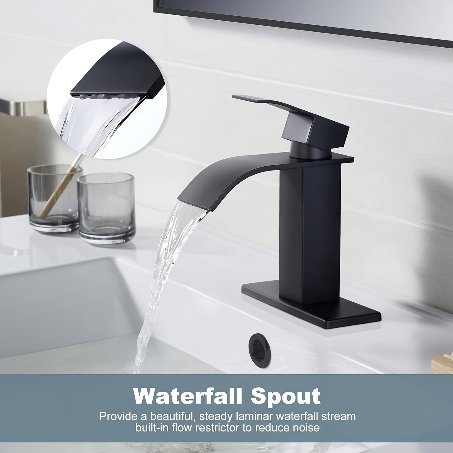 Waterfall Bathroom Faucet, Bathroom Sink Faucet Single Handle RV Vanity Bathroom Faucet