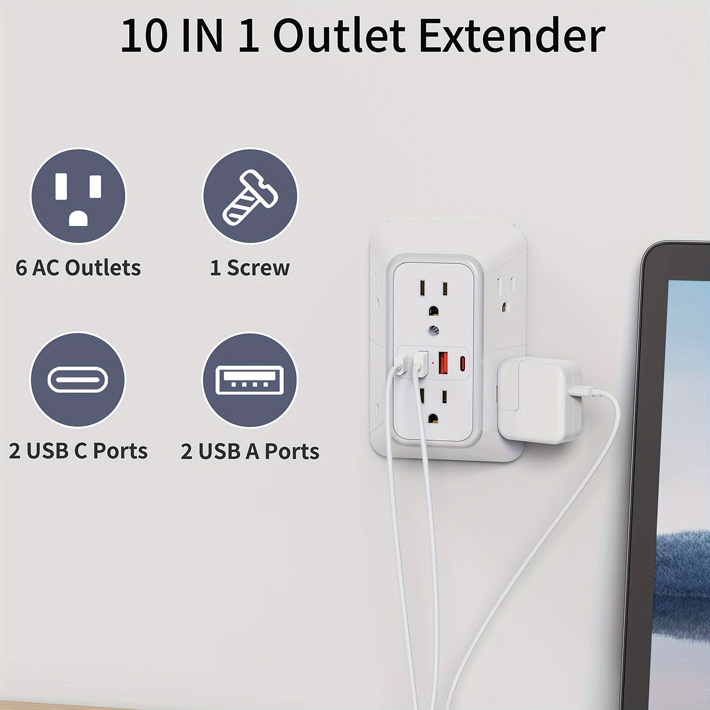 Surge Protector Outlet Extender - 6 Outlet Splitter with 4 USB Ports (2 USB C),