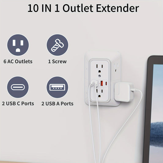 Surge Protector Outlet Extender - 6 Outlet Splitter with 4 USB Ports (2 USB C),