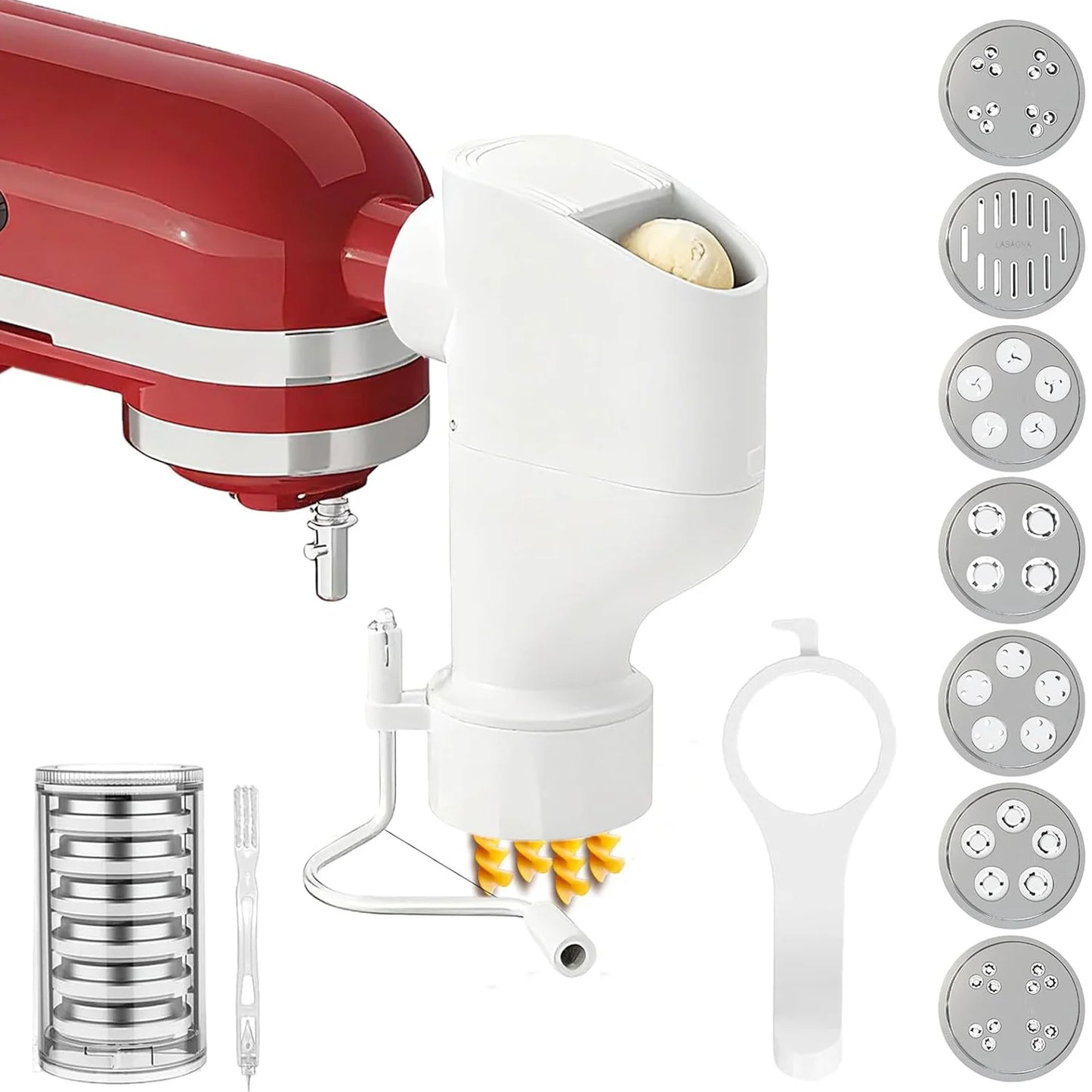Pasta Press Accessory for KitchenAid Mixer – 7 Interchangeable Discs for Homemade Pasta & Noodles