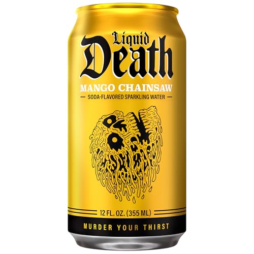 Liquid Death Mango Chainsaw Sparkling Water, 12 Fl Oz, 12 Pack, Less Sugar