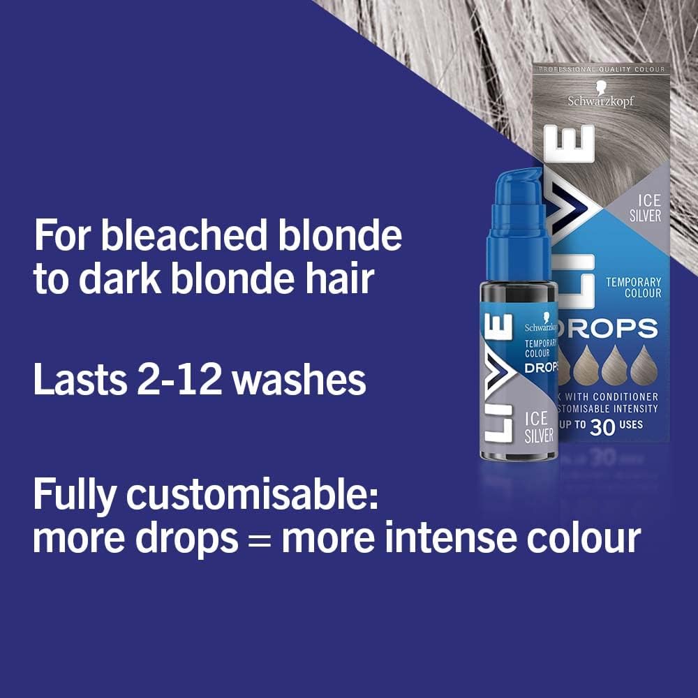 Live Schwarzkopf Colour Drops, Vegan, Semi-Permanent, , Ice Silver, 30 ml from UK