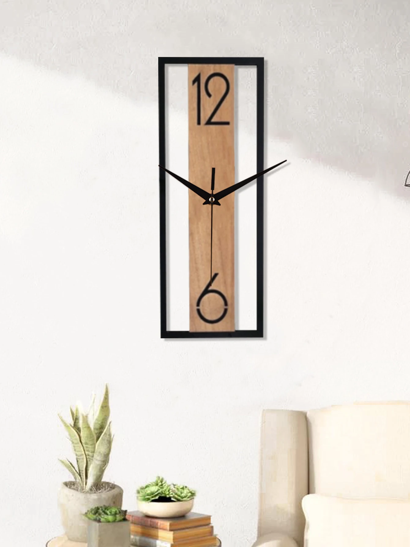 Modern Rectangular Wood Grain Wall Clock – Silent Non-Ticking Decorative Clock for Home & Office Gift sugg