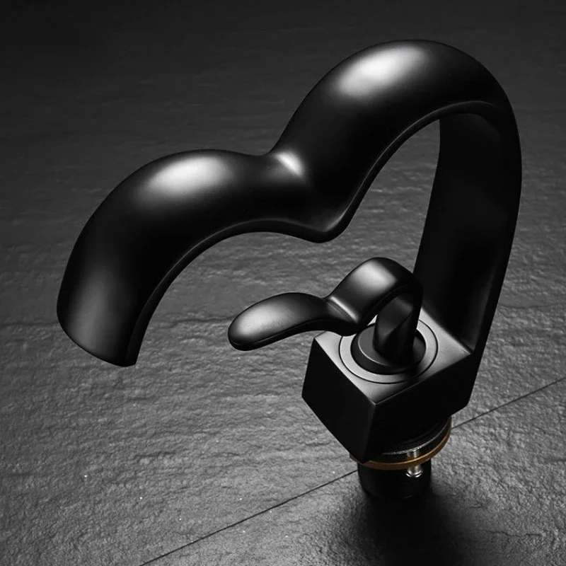 Brass Waterfall Bathroom Faucet Hot & Cold Heart-Shaped Basin Sink Mixer Tap