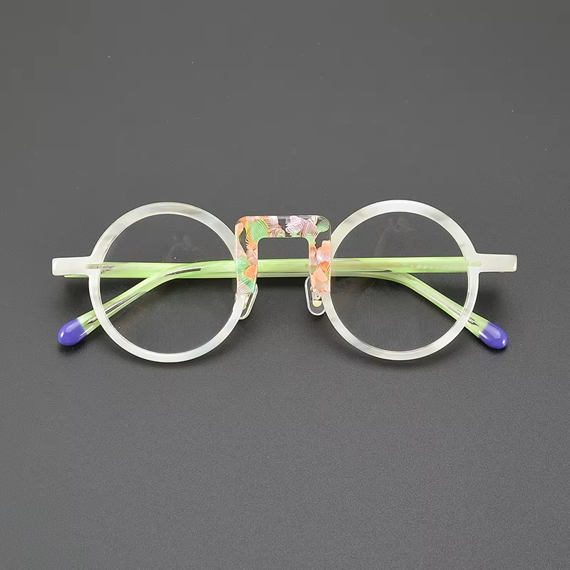 Niche literary designer fashion retro glasses frame patchwork color round high-quality progressive color-changing optical glasse
