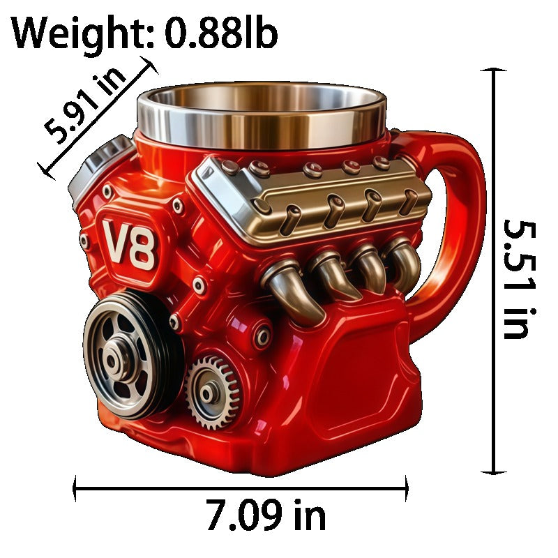 V8 V12 Engine Coffee Mug Unique Car Enthusiast Gift for Men, Novelty Mechanic Themed Hot Cold Drink Cup, Cool Birthday Christmas Gift for Him Dad Boyfriend Car Lover