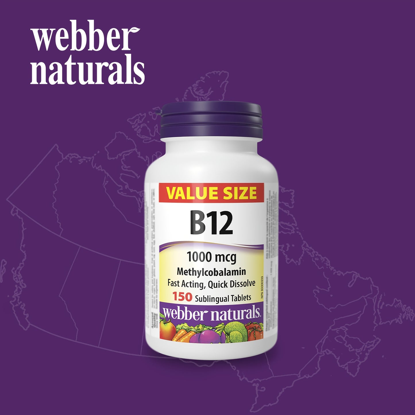 Webber Naturals Vitamin B12 1000 Mcg, in Its Active Form, Comes in a Quick-Dissolving Tablet Format of 150, Supporting Red Blood Cell Production, And Immune