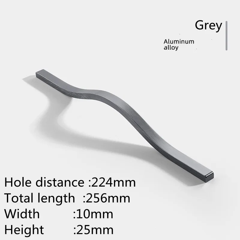KK&FING Simple Aluminum Alloy Black Furniture Cabinet Door Handles Curved Wardrobe Drawer Cabinet Door Handle Furniture Hardware