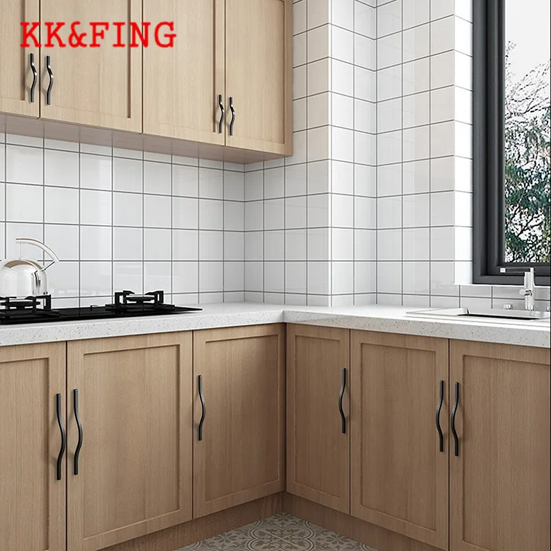 KK&FING Simple Aluminum Alloy Black Furniture Cabinet Door Handles Curved Wardrobe Drawer Cabinet Door Handle Furniture Hardware