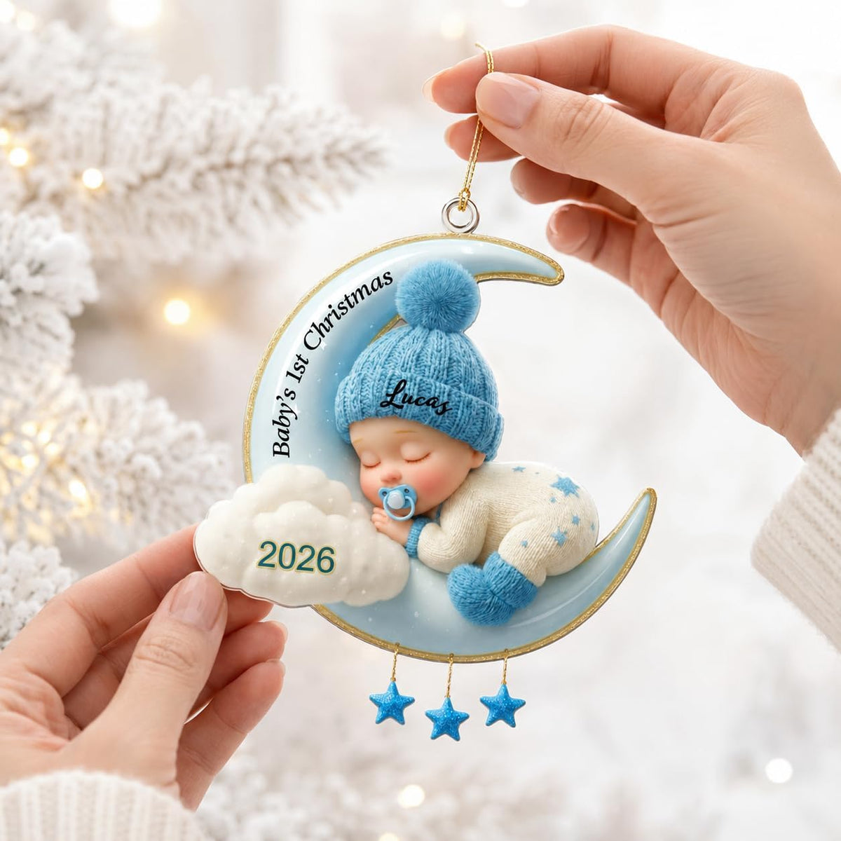 2D Flat,Personalized Baby's First Christmas 2026 ornament with custom baby name and date, sleeping baby design and 2D flat style. Perfect keepsake for parents & grandparents.