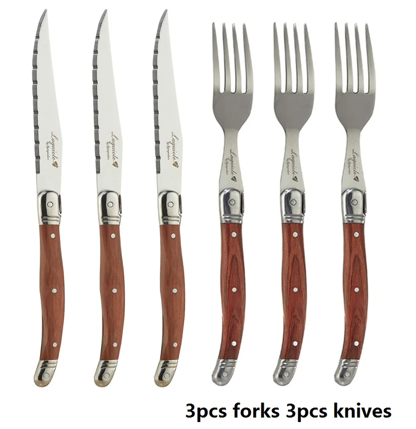 4-24PCS Laguiole Luxury Cutlery Set Rose Wood Handle Stainless Steel Dinnerware | Free Shipping