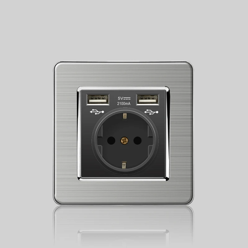 Wall LED Light Universal Switch Stainless steel Panel,EU UK USB Type-c 18W Fast Charging Plug socket 1 2 3 Gang 1 2 Way switch