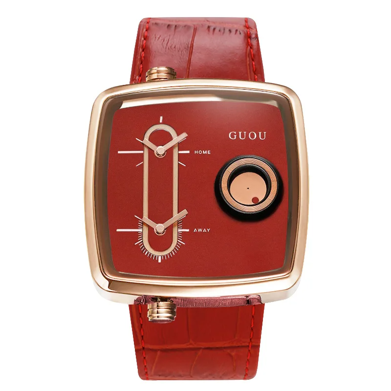 GUOU Unisex Square Quartz Watch | Dual Time Zone | Genuine Leather Strap | Water Resistant | Fashion Wristwatch | FREE SHIPPING ⌚✨