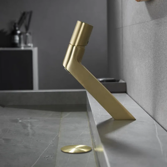 Bathroom  Mixing Faucet Creative Design Brushed Gold Cold And Hot Basin Faucets One Hole Sink Metal Tap Accessories Bath
