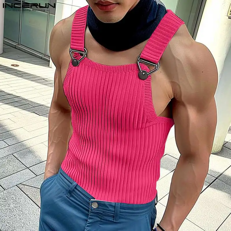 INCERUN Men's Knitted Tank Top | Solid Color Button Sleeveless Vest | Summer Streetwear Casual Fitness Fashion | FREE SHIPPING