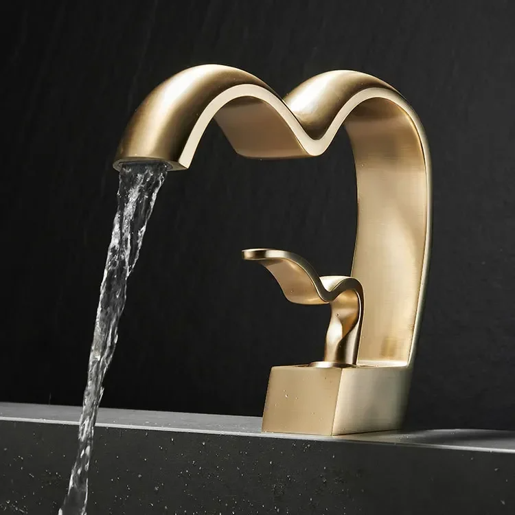 Brass Waterfall Bathroom Faucet Hot & Cold Heart-Shaped Basin Sink Mixer Tap
