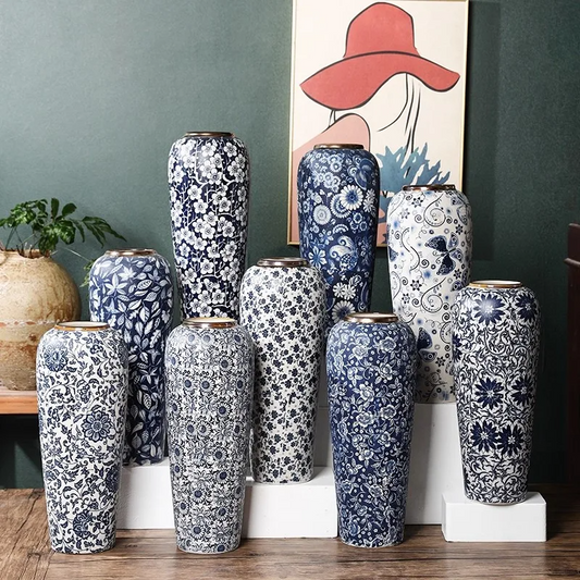 35CM Jingdezhen Blue & White Porcelain Vase – Elegant Ceramic Hydroponic Flower Vase