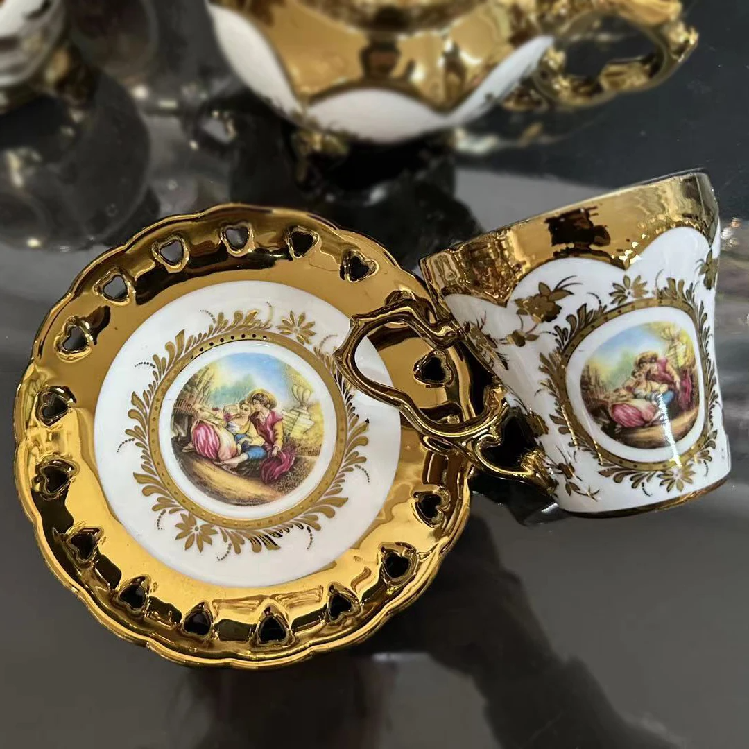 European style coffee cup set afternoon tea set European style small luxury gold-plated ceramic teapot water cup
