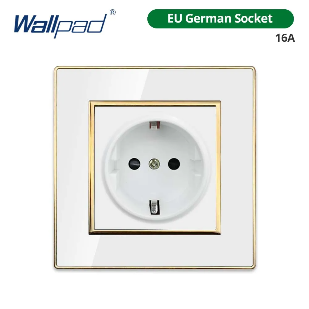 Wallpad White Acrylic Panel With Gold Border 2 Way Wall Light Switch With LED Indicator EU Electric Outlet With USB