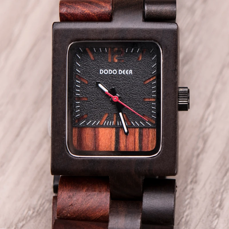 Women’s Luxury Ebony Wood Quartz Watch – Elegant Ladies Fashion Wristwatch Gift Box