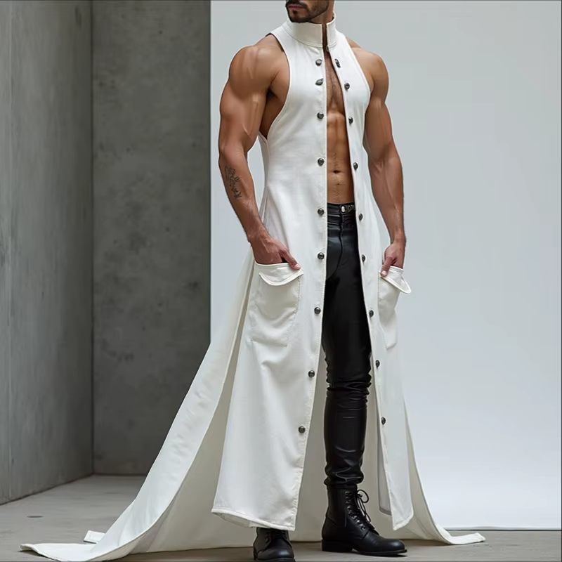INCERUNMen's Longline Stand Collar Vest Sleeveless Button Front Irregular Waistcoat Casual Streetwear S-5XL