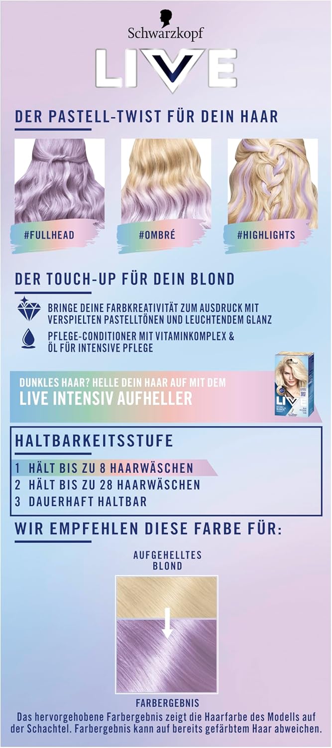 Schwarzkopf LIVE Pretty Pastels Semi-Permanent Hair Colour P120 Lilac Crush (3 x 142.5 ml),From Germany