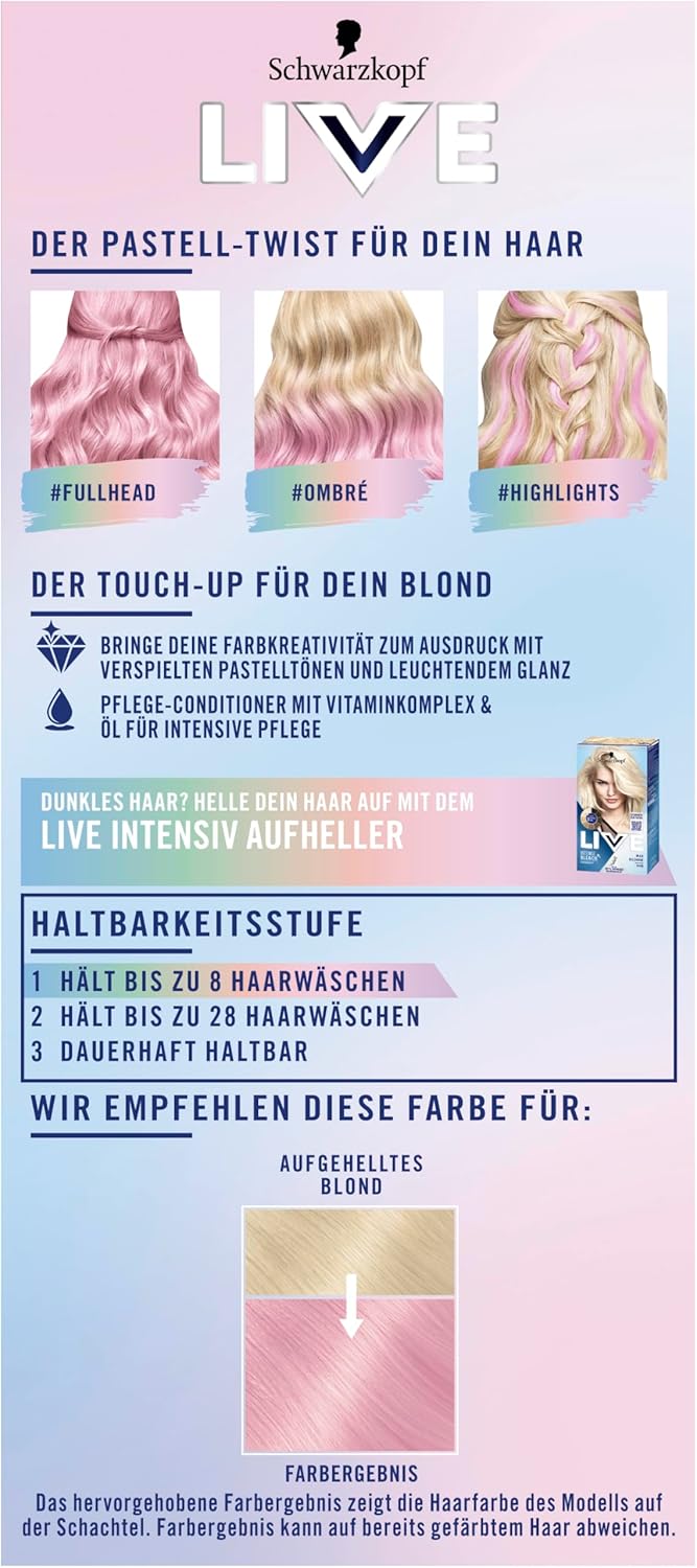Schwarzkopf LIVE Pretty Pastels Semi-Permanent Hair Colour P123 Rose Gold (3 x 142.5 ml),