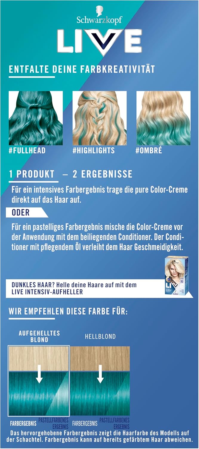 Schwarzkopf LIVE Ultra Brights Semi-Permanent Hair Colour 097 Mermaid (3 x 80ml) From Germany