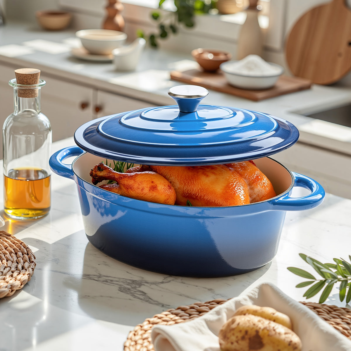 Enameled Cast Iron Dutch Oven with Lid | Dual Handles | Nonstick Cookware for Bread Baking, Stews & Roasting | FREE SHIPPING