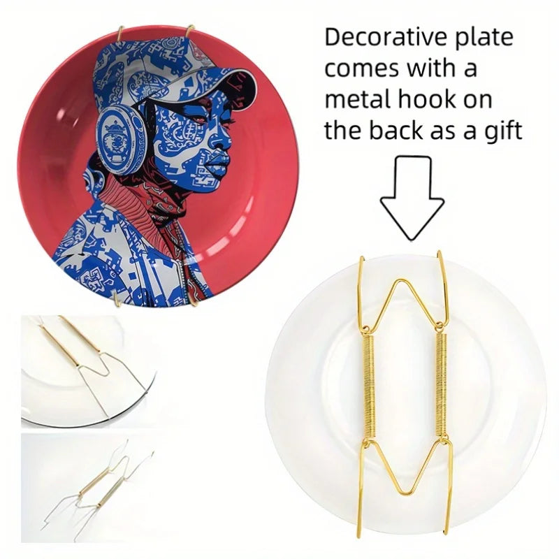 Nordic Style Ceramic Decorative Plate – Headphone Girl Minimalist Art Wall Hanging – Free Shipping