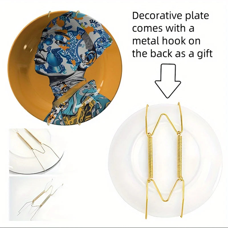 Nordic Style Bohemian Blue & Orange Ceramic Decorative Wall Plate – Hand-Painted Floral & Abstract Art – Free Shipping