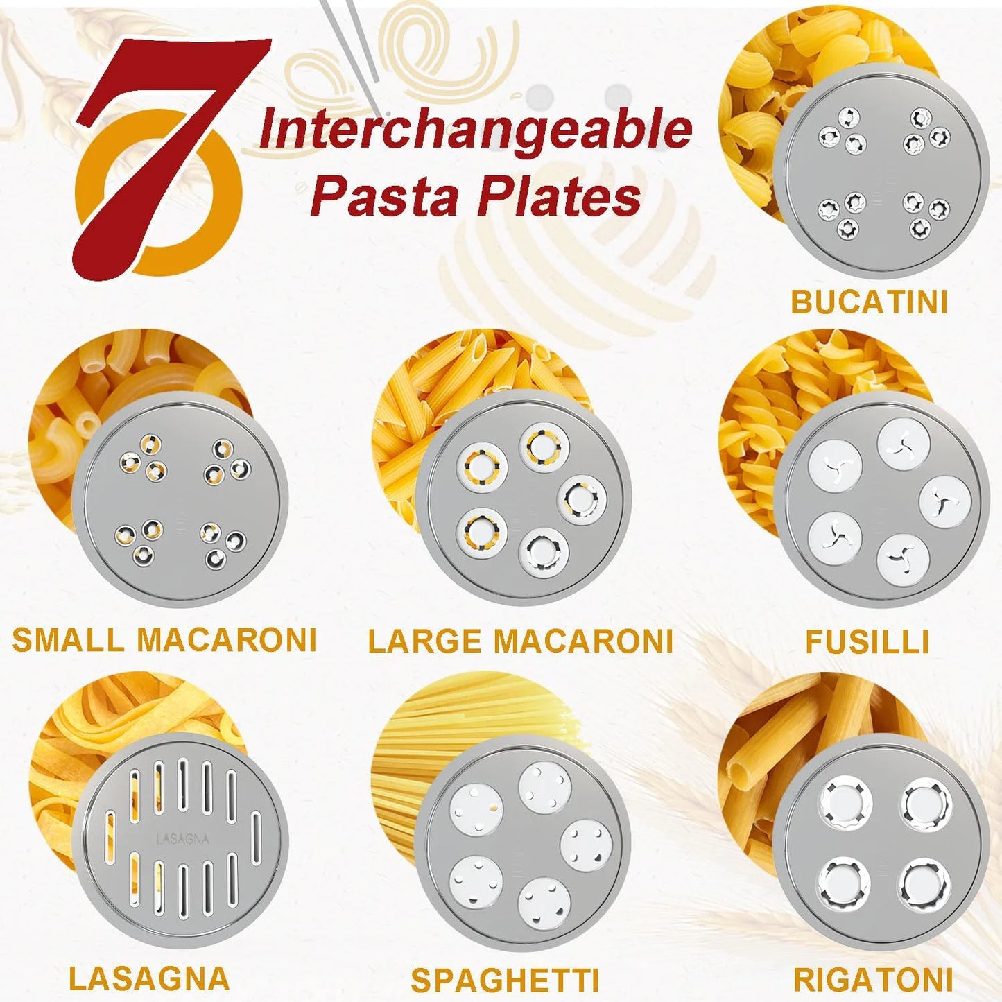 Pasta Press Accessory for KitchenAid Mixer – 7 Interchangeable Discs for Homemade Pasta & Noodles