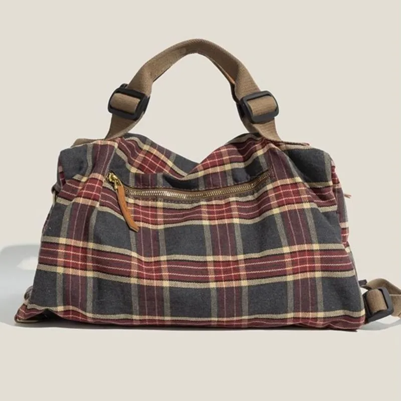 Women's Burgundy Plaid Convertible Handbag | Large Capacity Shoulder Bag & Backpack | Retro School Style | FREE SHIPPING 🎒