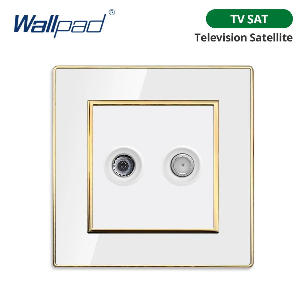 Wallpad White Acrylic Panel With Gold Border 2 Way Wall Light Switch With LED Indicator EU Electric Outlet With USB