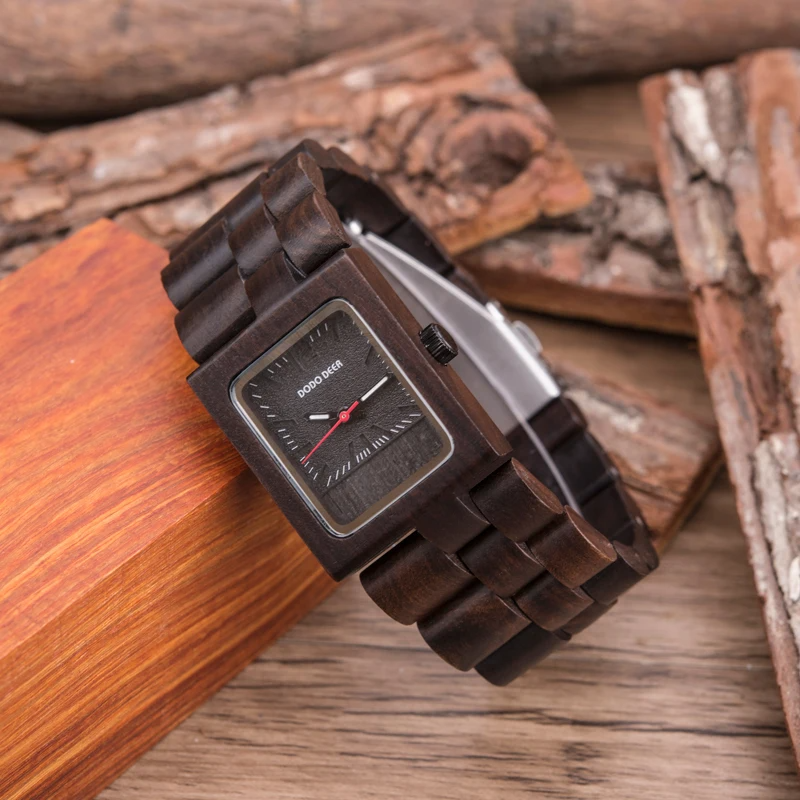 Women’s Luxury Ebony Wood Quartz Watch – Elegant Ladies Fashion Wristwatch Gift Box