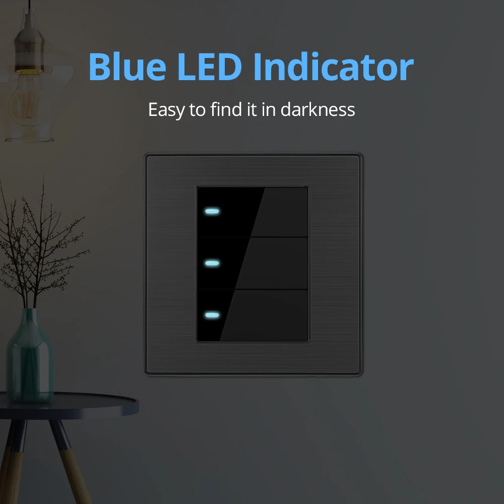 Wallpad LED Light Switch Wall Switches Stainless steel Panel Sockets One-side Click Acrylic Button Interrupteur AC110~250V