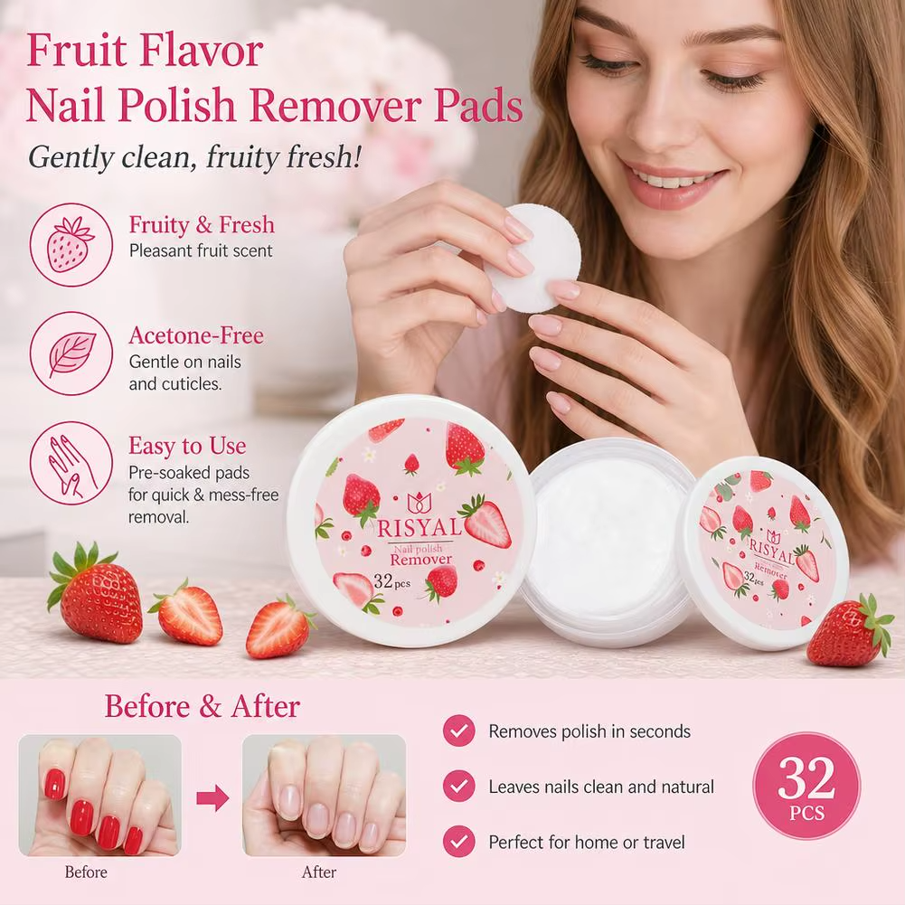 1/2/3 Boxes Strawberry Nail Polish Remover Pads, Soft Absorbable Wipes For Easy Manicure & Pedicure Care (32pcs Per Box)