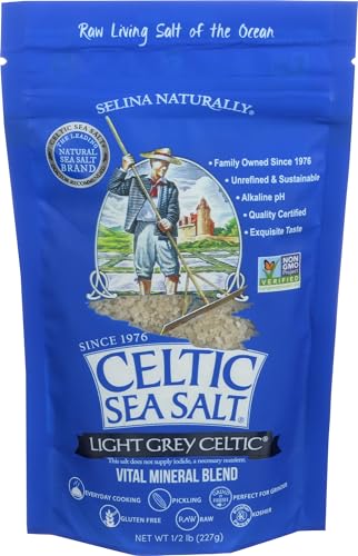 Celtic Sea Salt Light Grey Coarse – Unrefined Mineral Salt, 70+ Trace Minerals, Sustainably Harvested, GMP Certified – Cooking, Finishing, Hydration, Grinder Use – ½ Pound Resealable Bag