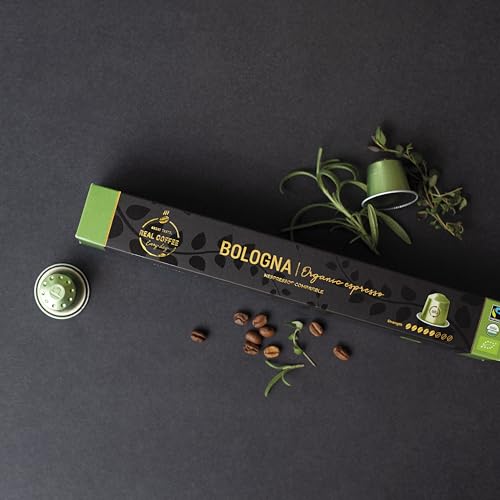 Bologna Organic Italian Espresso for Nespresso Original Line Machines | 100 Aluminum Capsules | Smooth Velvety Flavor | Fairtrade | Espresso Coffee Pods Compatible Only with Nespresso Original Machine