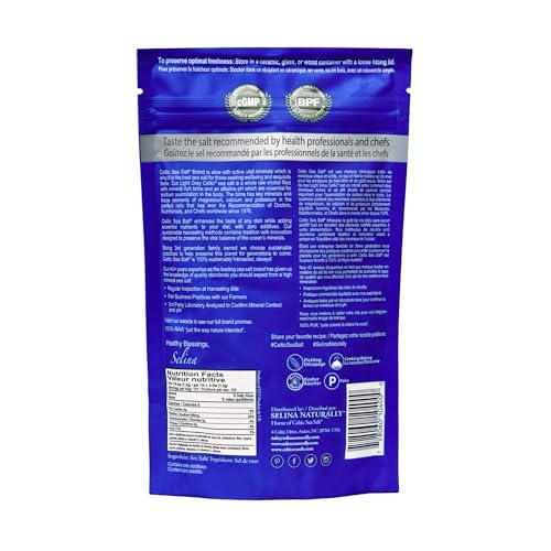 Celtic Sea Salt Light Grey Coarse – Unrefined Mineral Salt, 70+ Trace Minerals, Sustainably Harvested, GMP Certified – Cooking, Finishing, Hydration, Grinder Use – ½ Pound Resealable Bag
